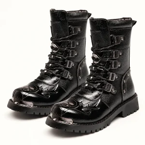 Bottines motardes noires pour homme avec lacets et brides élégantes