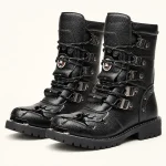Bottines motardes noires pour homme avec boucles et fourrure intérieure
