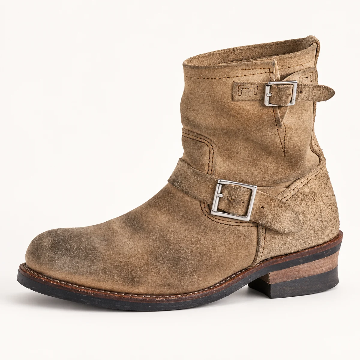 Chaussures hommes taupe en cuir avec boucle pour style motard