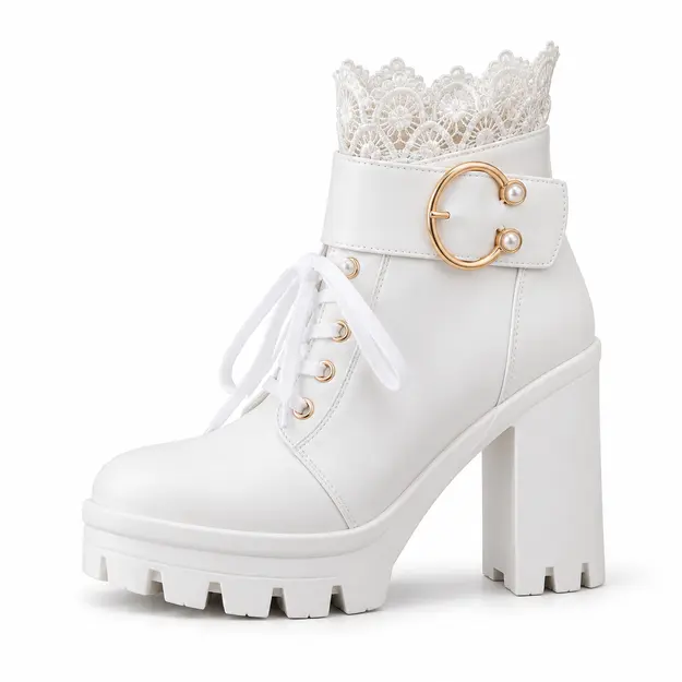 bottines plateforme femme a lacets style lolita blanc vue de profil sur fond blanc 45086