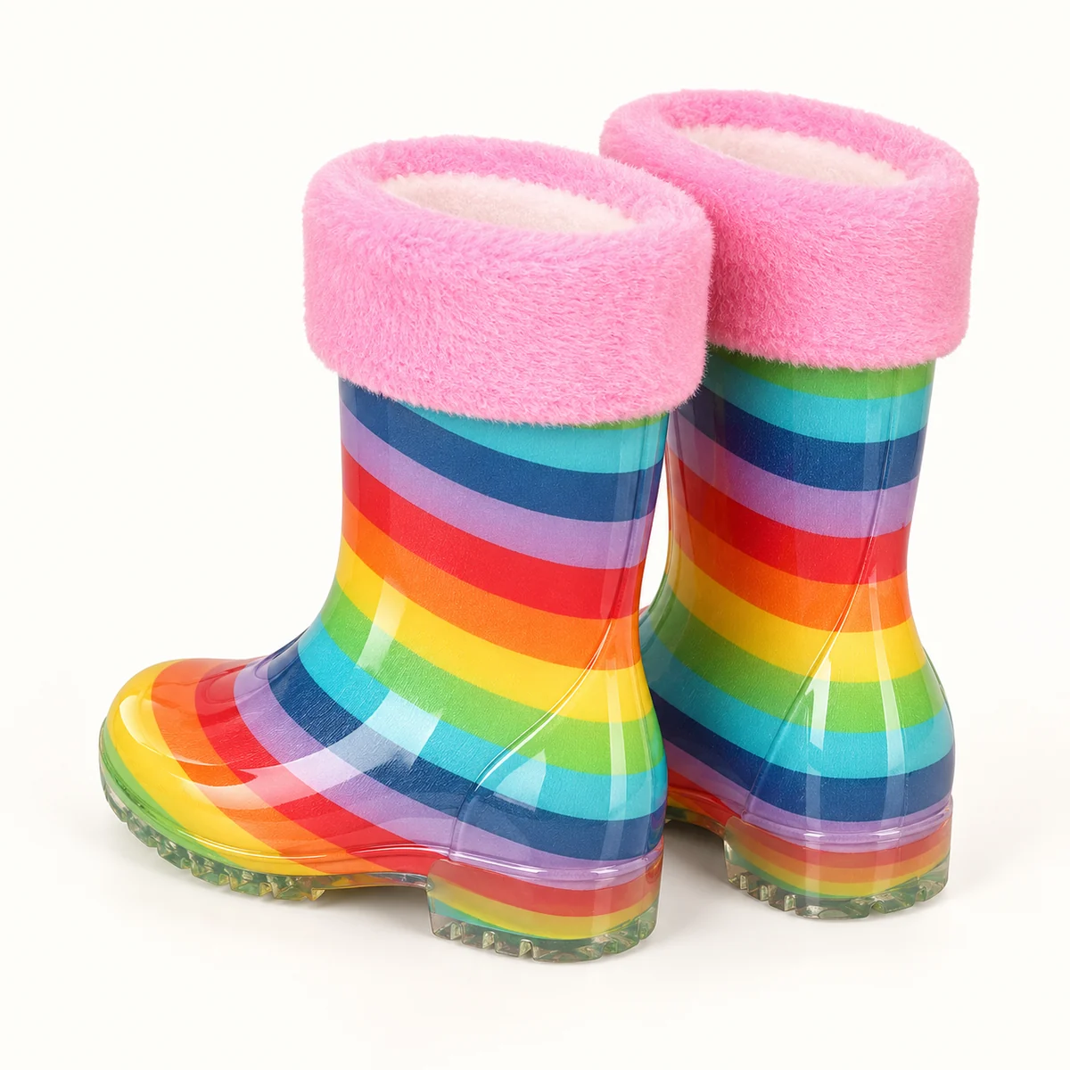Bottines de pluie enfant arc-en-ciel à revers rose – Image 3