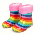 Bottines de pluie enfant arc-en-ciel à revers rose