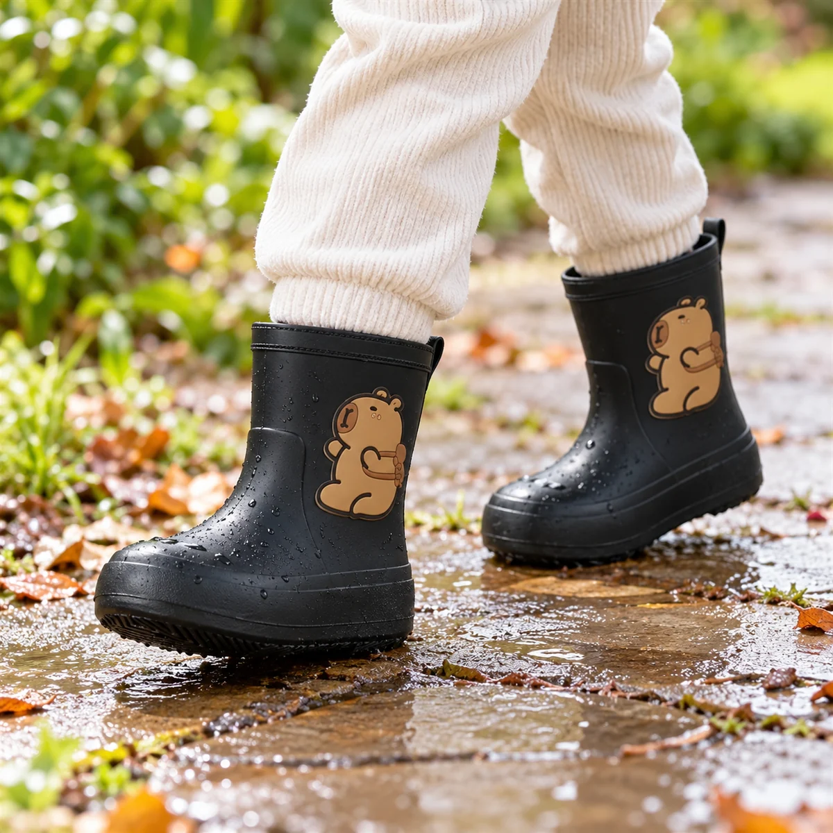 Bottes de pluie enfant noires à petit ourson – Image 2