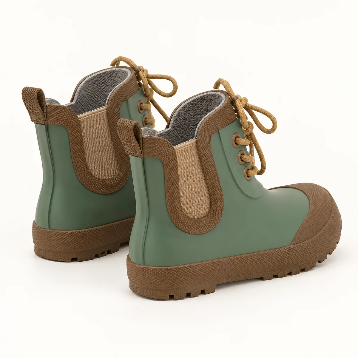 Bottines de pluie enfant vert olive à lacets – Image 3