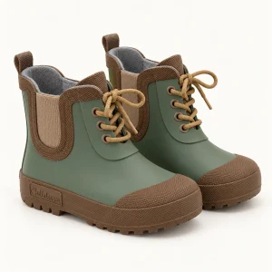 Bottines de pluie enfant vert olive à lacets