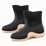 Bottines de pluie femme noires à col côtelé