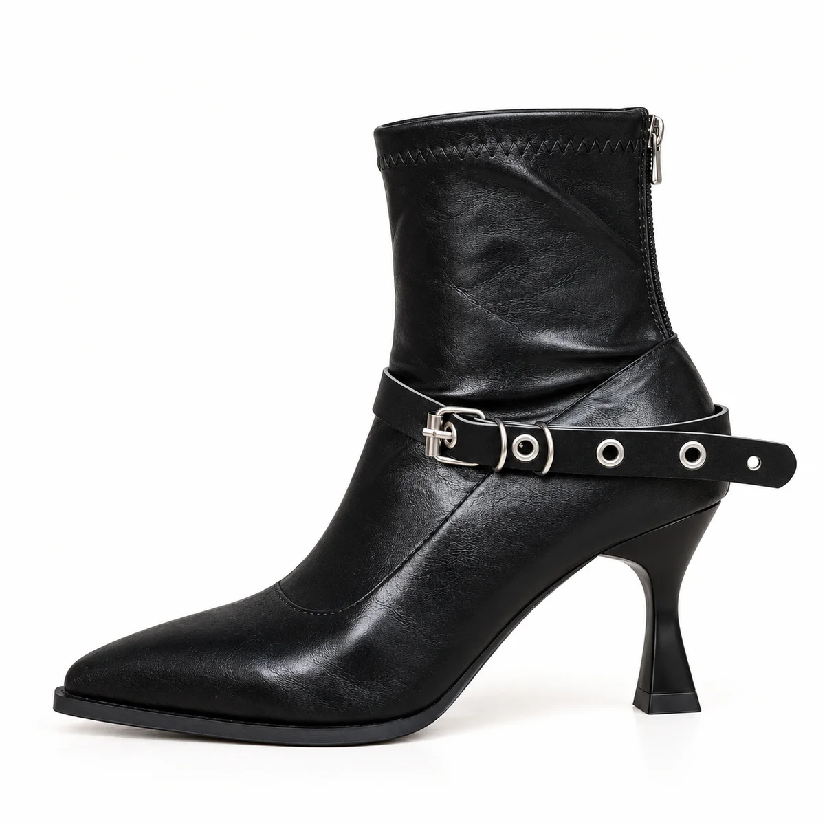 Bottines féminines noires à œillets et talon fin pour style rock
