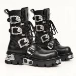 Bottines rock homme noires avec grandes boucles argentées