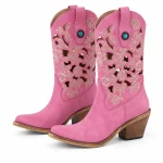 Bottines santiag femmes roses avec découpes décoratives élégantes