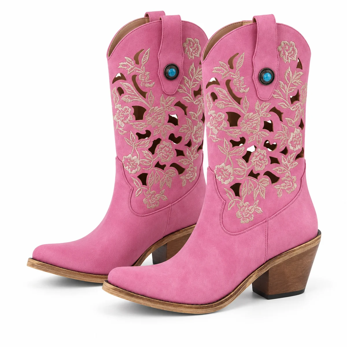 Bottines santiag femmes roses avec découpes décoratives élégantes