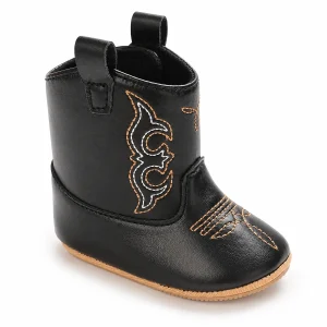 Bottines western bébé fille à scratch noires avec semelle antidérapante