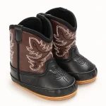 Bottines western pour bébé noires avec broderies et fermeture à scratch