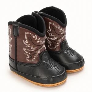 Bottines western pour bébé noires avec broderies et fermeture à scratch