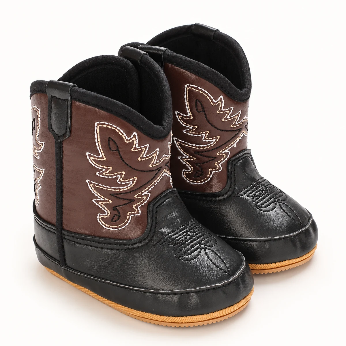 Bottines western pour bébé noires avec broderies et fermeture à scratch