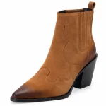 Bottines western femme camel à bout foncé en cuir élégantes