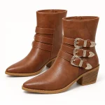 Bottines western pour femme marron avec trois boucles élégantes