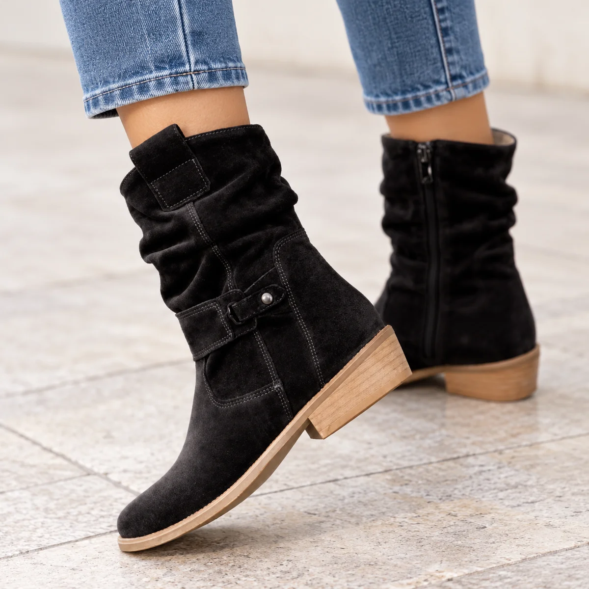 Chaussures western femme noires à brides et talon bas pour style décontracté
