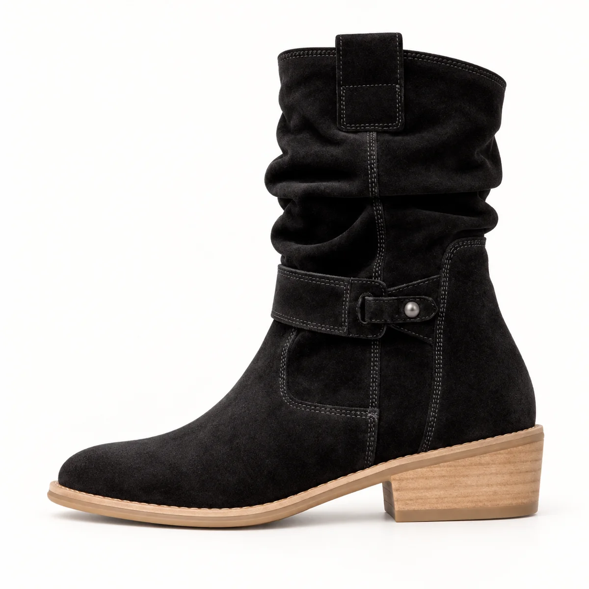 Bottines noires pour femme au style western avec talon peu élevé