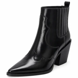 Bottines western femme noires avec élastiques et talon haut