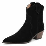 Bottines western femmes noires à finition veloutée en cuir