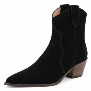 Bottines western femmes noires à finition veloutée en cuir