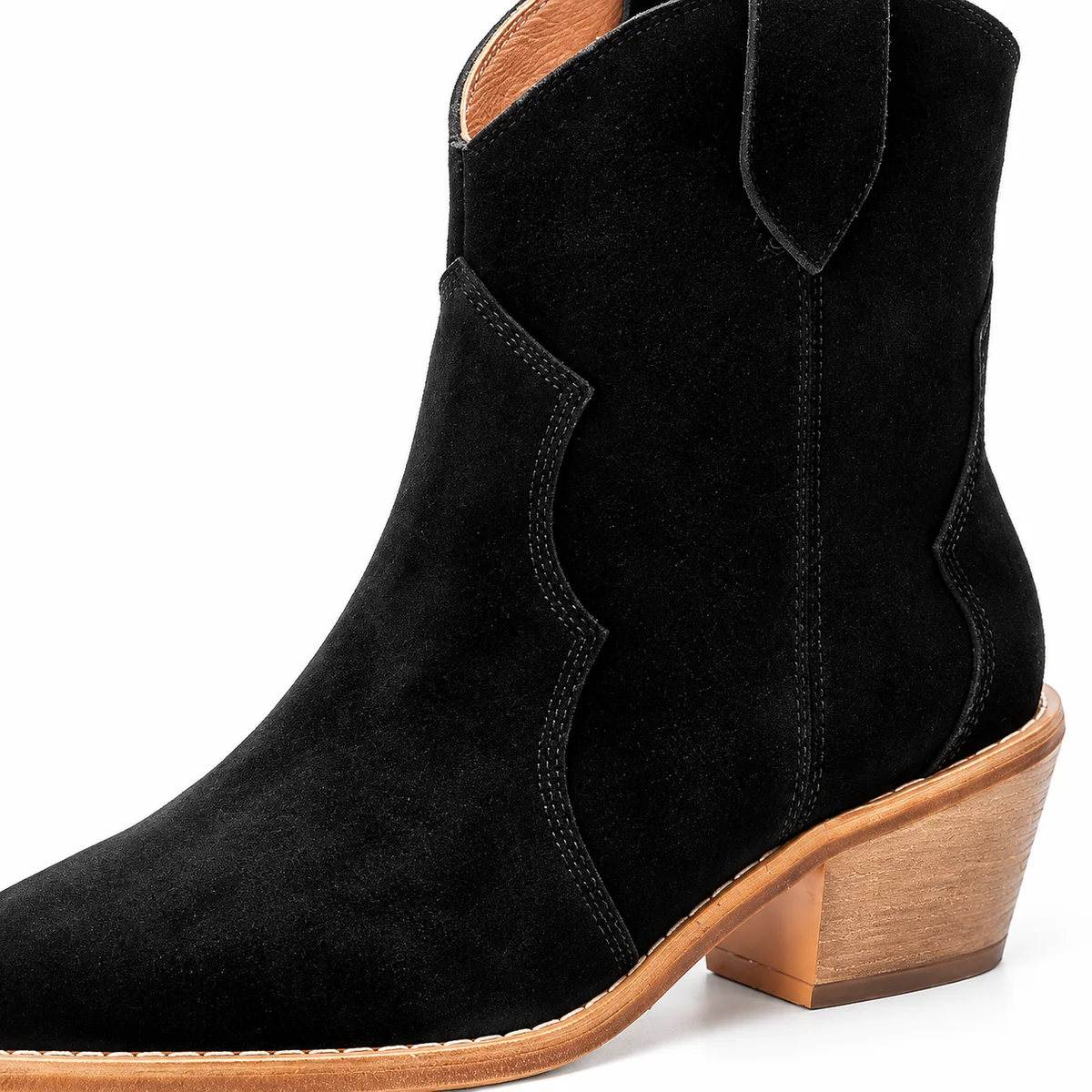 Chaussures western femme noires avec talon en velours non fourrées