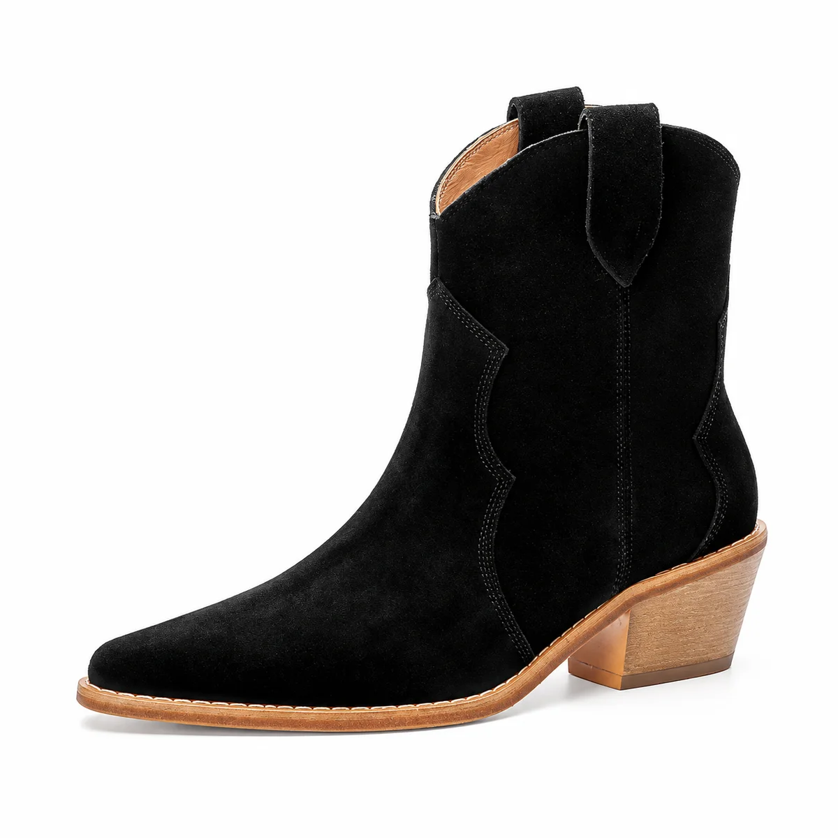 Détail de la texture veloutée des bottines western pour femme