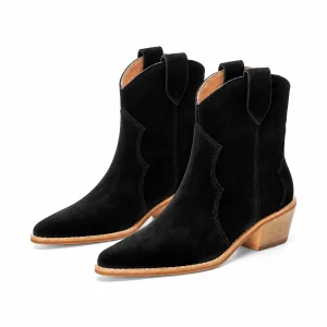 Bottines western femmes noires en velours élégantes