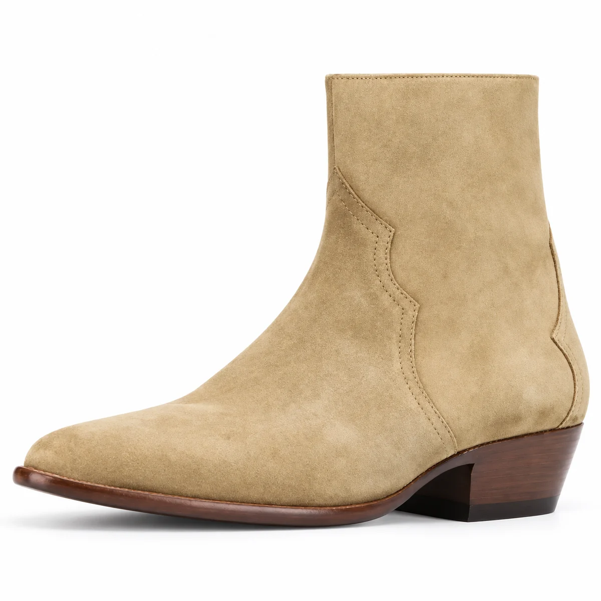 Bottines western homme beiges à finition veloutée en cuir authentique