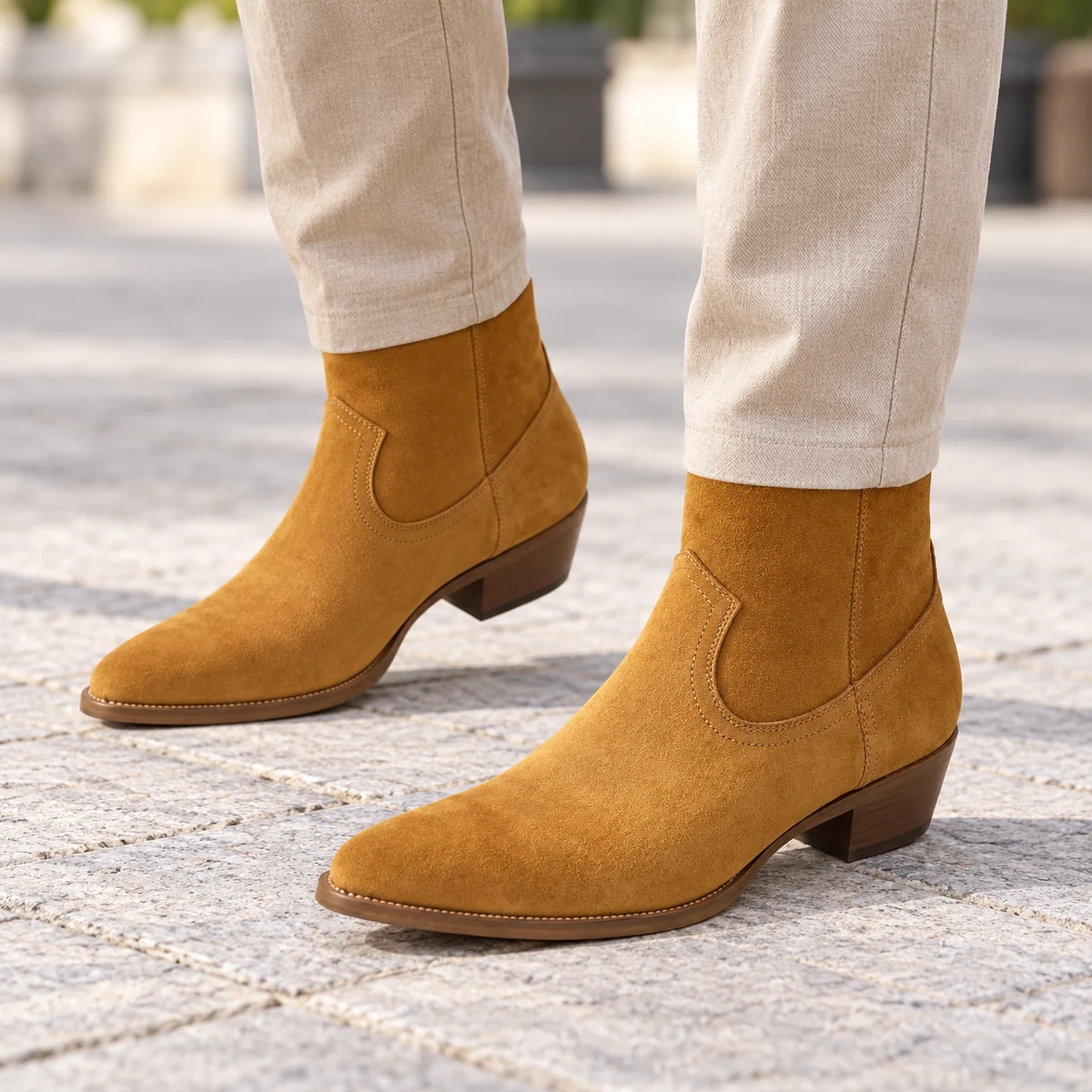 Chaussures western homme camel à coutures latérales pour un style authentique