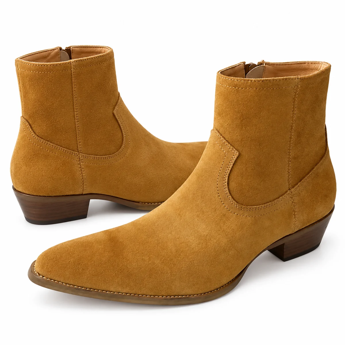 Chaussures western pour homme camel avec coutures latérales solides et tendance