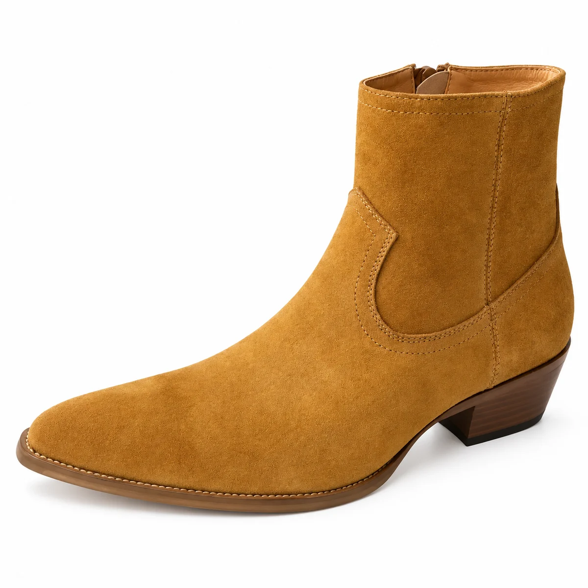 Bottines camel pour homme avec détails de coutures latérales en cuir de qualité