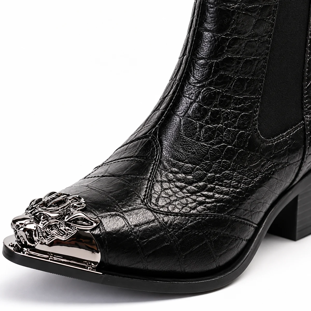 Chaussures western homme noires avec bout métallique pour style authentique