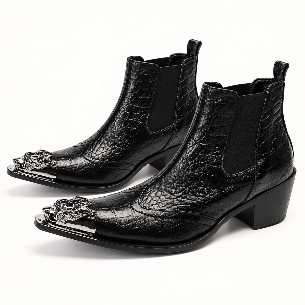 Bottines western pour homme noires avec bout métallique élégantes