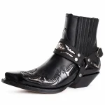 Bottines western homme noires avec bride ornée et bout pointu en cuir