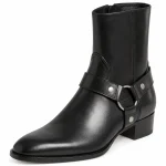 Bottines western homme noires avec harnais et anneau pour style cow-boy élégant
