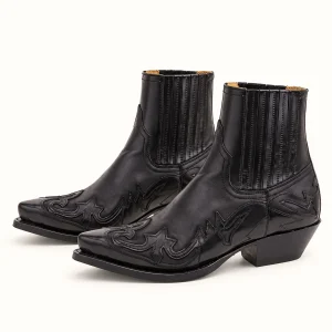 Bottines western pour homme noires brodées avec élastiques ajustables