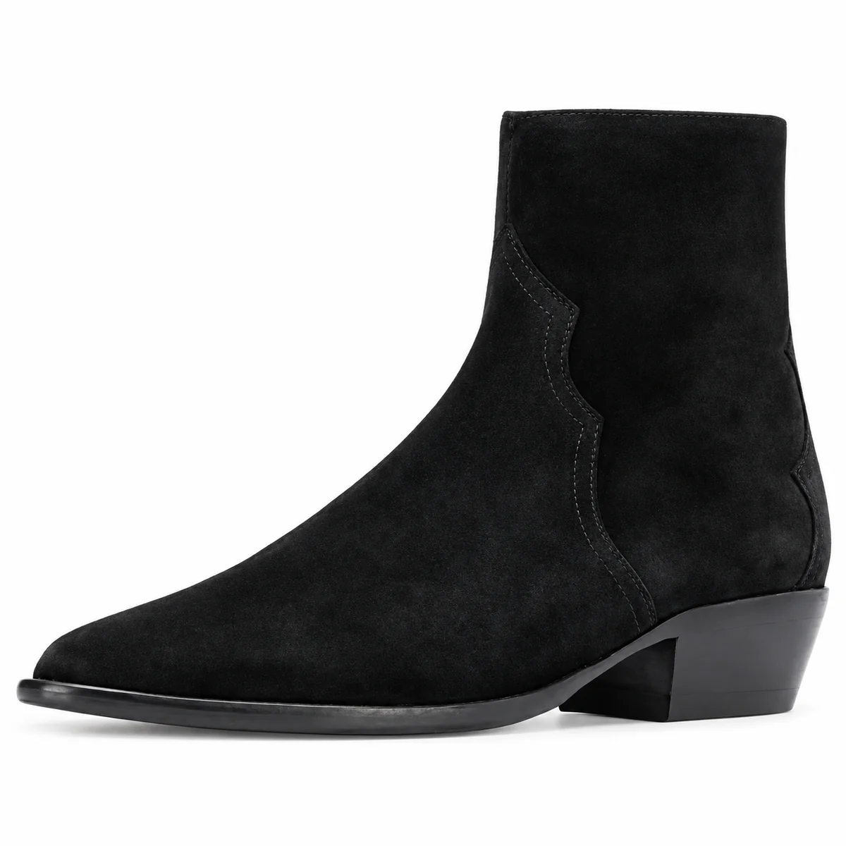 Vue complète des bottines western homme noires veloutées avec look élégant
