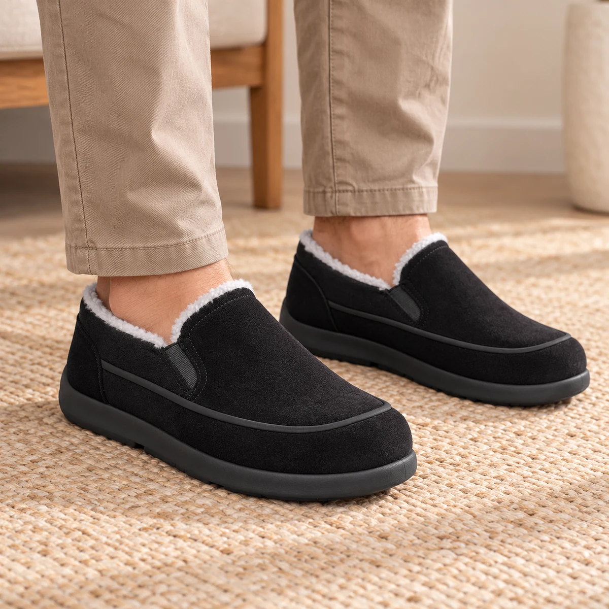 Détails des chaussures homme à enfiler avec col doublé pour chaleur et élégance
