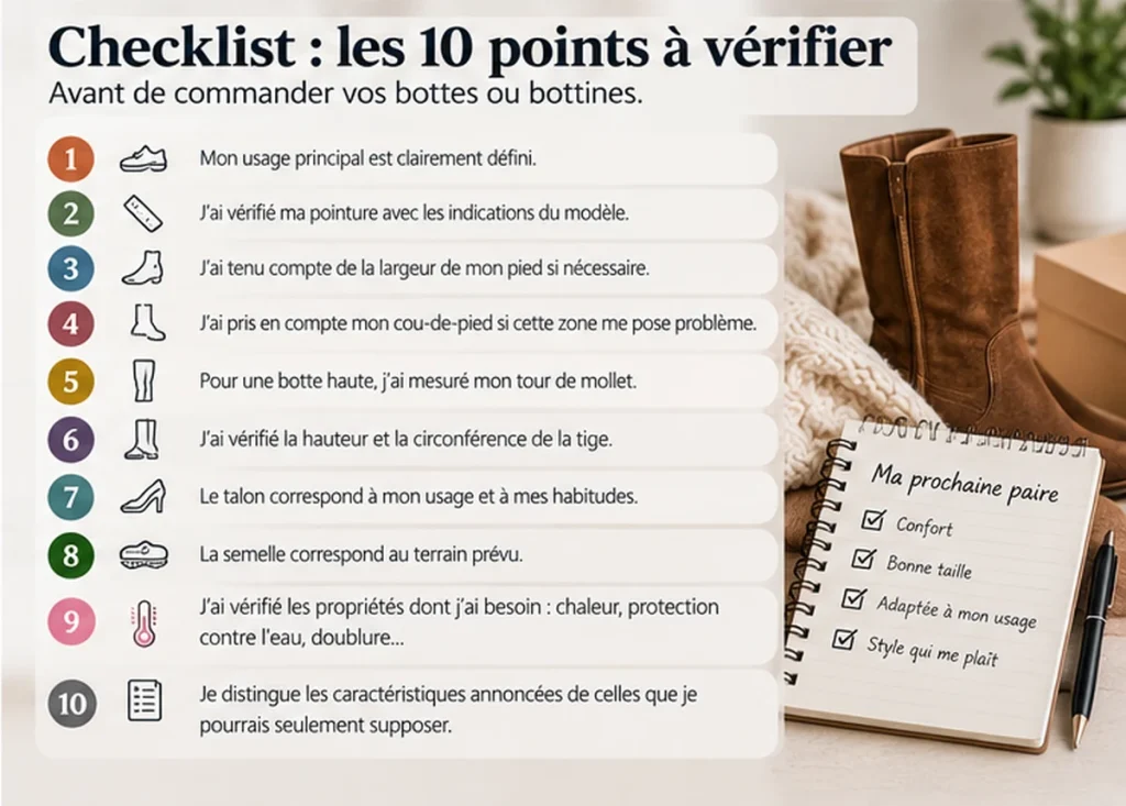 Checklist des 10 critères à vérifier avant de choisir des bottes ou bottines

