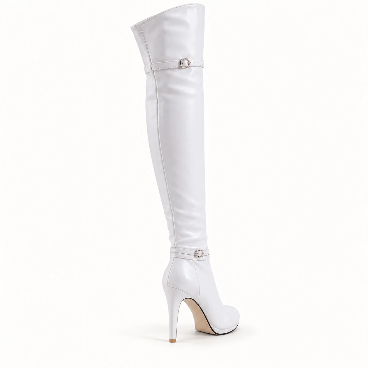 cuissardes femme blanches a talon aiguille et boucle lot18b vue arriere
