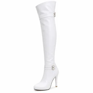 cuissardes femme blanches a talon aiguille et boucle lot18b vue principale