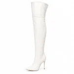 Cuissardes femme blanches à talon aiguille élégantes en cuir