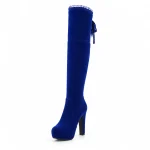 Cuissardes femme bleues fourrées avec plateforme élégantes