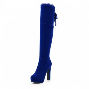 Cuissardes femme bleues fourrées avec plateforme élégantes