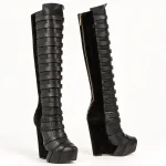 Cuissardes femme noires à brides avec talon compensé élégantes