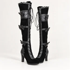 Cuissardes noires à lacets et brides pour femme élégantes et tendance