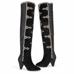 Cuissardes femme noires à rivets et talon haut
