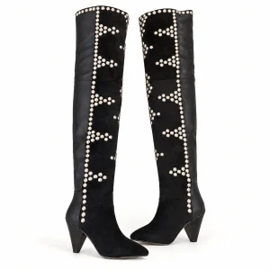 Cuissardes femme noires à rivets et talon haut