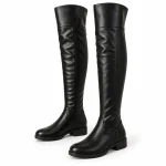 Cuissardes femmes noires à talon bas avec zip élégant